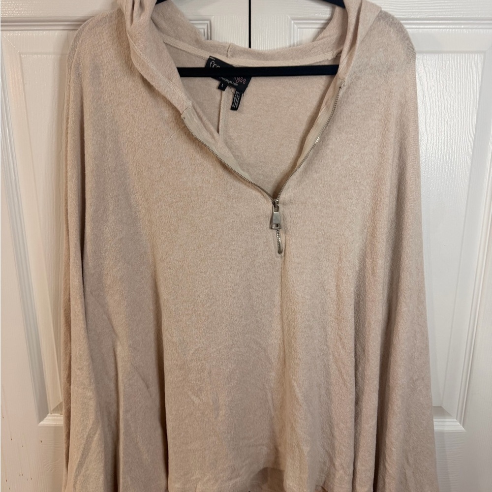 French Kyss Soft Beige Hooded Half-Zip Pullover